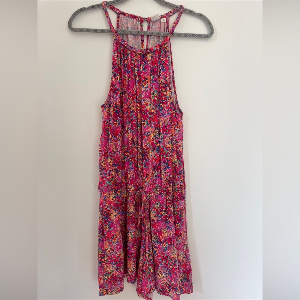 Gap Halter 1 Piece Shorts Romper SZ M Braided Rope Neck Elastic Waist Pink